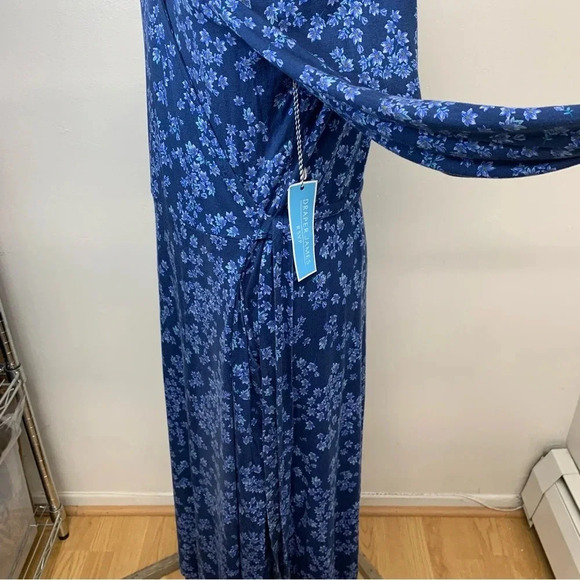 Draper James RSVP Wrap Dress Large  Blue Floral Midi Pockets Stretch Long Sleeve - Picture 5 of 13